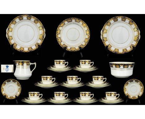 Diamond China & Co ltd Staffordshire Superb Quality Hand Painted ( 38 ) Piece Tea Service. c.1910 - 1920. With Blush Gold and