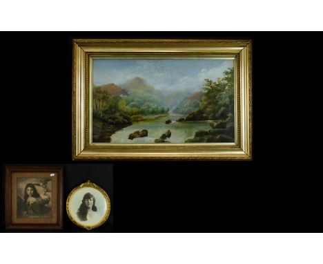 A Small Collection Of Framed Paintings And Prints three items in total, to include large oil on board depicting the apex of a