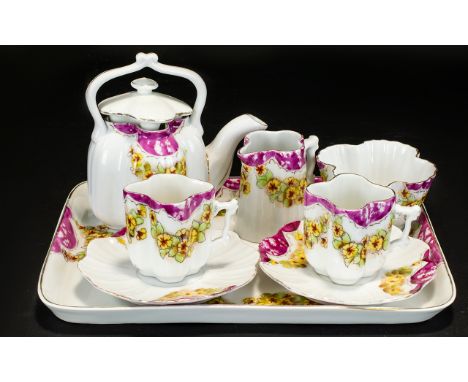 Blackpool Interest Late 19th Century Miniature Tea For Two Set Comprising tray, two cups with matching saucers, teapot, milk 