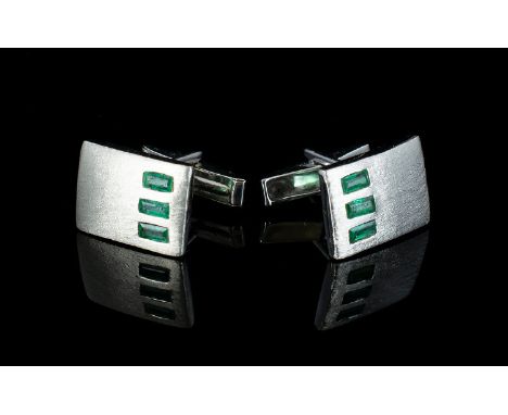 A Pair Of Luhlaza Emerald And Sterling Silver Cufflinks Contemporary rectangular cufflinks in brushed silver finish. Each set