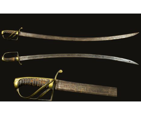 Georgian Period 1821 Pattern Light Cavalry Troopers Sword/Sabre with brass hilt. Long steel curved blade with etched descript