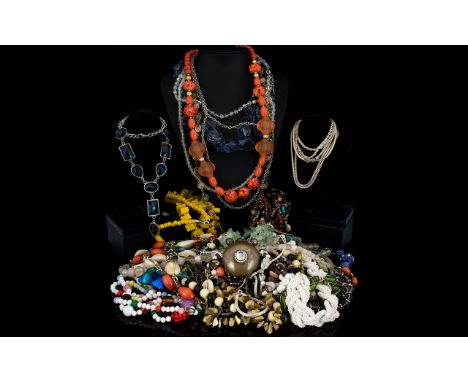 A Mixed Collection Of Vintage And Contemporary Costume Jewellery Necklaces A large and varied collection of approx 36 necklac