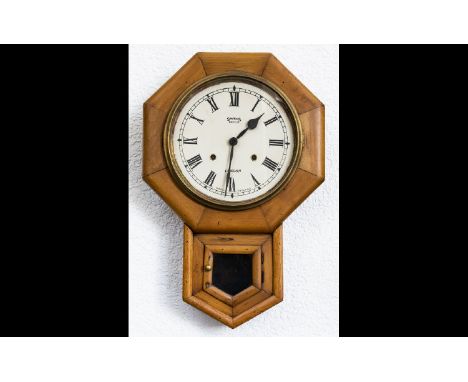Smiths Enfield - London Drop Dial Octagonal Shaped Wooden Cased Wall Clock, 8 Day Movement. c.1920's. 21.5 Inches High & 14 I