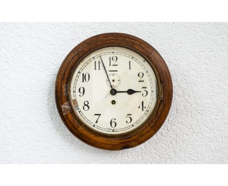 Victorian Period English Made Circular Oak Case - Small Size Railway Wall Clock 8 Day Fusse Movement. Please See Photo, Size 