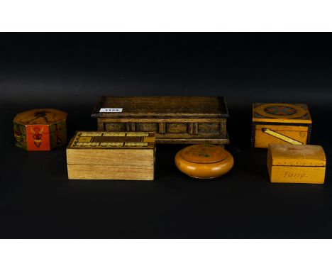 A Collection Of Boxes To include Cigarette box, musical cribbage board, plus four others, please see accompanying image