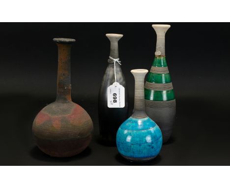 Philip Chan Studio Art Pottery A Collection Of Four Signed Vases Each in good condition, comprising two specimen flask form v