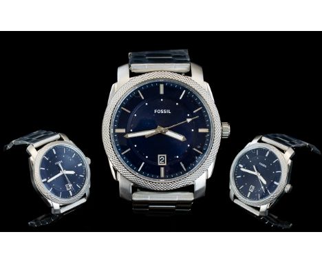 Fossil Contempory Gents Wrist Watch With Machine Blue Dial Model Number FS5340 Stainless steel statement watch with quartz mo
