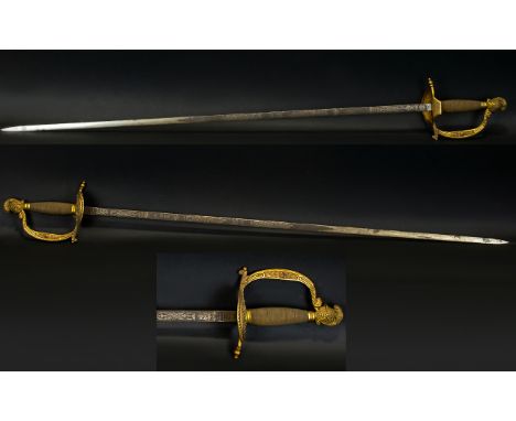  George V Period British Gilt Court Dress Sword.  Comprises etched, decorated blade. Blade marked Henry Wilkinson Pall Nall, 