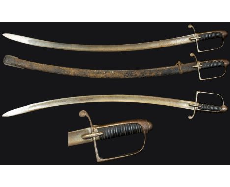 British 18thC 1788 Pattern Light Cavalry Sword/Sabre with iron scabbard. Single bar 'D' shaped knuckle bow, the grip of ridge