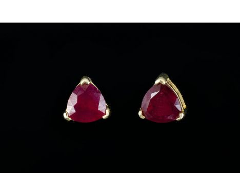 Ruby Trillion Stud Earrings, 5cts of rich red rubies over two trillion cut stones, set in 14ct gold vermeil and silver post a