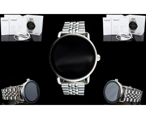 Fossil Q Unisex Smart Watch No FTW 2111. Features Polished and Brushed Steel Case and Bracelet, Locking Clasp, Push Button, M