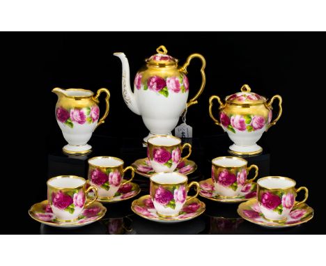 Royal Albert Crown China Superb Quality Bone China Singles 15 Piece Coffee Service 'Old English Roses' patter with heavy pain