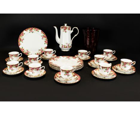 Part Coffee Set Stafford Pottery 'Olde English Garden. Comprises coffee pot, 6 dinner plates, 11 cups, saucers and side plate