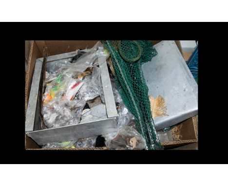 Fishing Interest. A Box Of Fishing Related Equipment. Comprising Of Fishing Wire, Nets Etc. With Various Wings For Taxidermy 