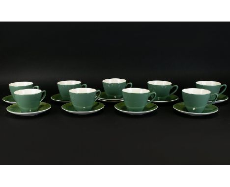 A Collection of Nine Midwinter Green Tea Cups with 10 matching Shelly China Saucers