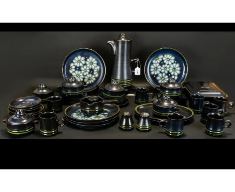 Denby Bokhara Coffee Set. Comprising Of Dinner Plates, Cups, Saucers. Lidded Soup Bowls, Sugar Bowl, Cruet Set Etc. Approxima