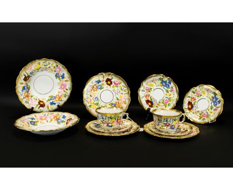 Hammersley China Superb Quality Hand Painted Queen Anne Pattern Pottery with acid gold borders (11) pieces in total. Comprise