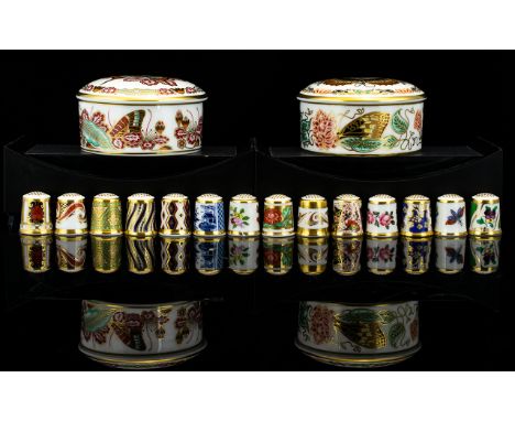 Royal Crown Derby Butterflies Of The World Two Trinket Dishes And Covers Circular trinket dishes, decorated to lid and body w