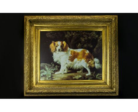 Decorative Framed Print. Depicting A Spaniel. Gilt Swept Frame. Overall Size 29 x 26 Inches