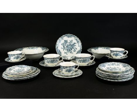 Crown Ducal Bristol  Collection of Assorted Pottery. Blue and white bird and foliate decoration, comprising serving bowls, si