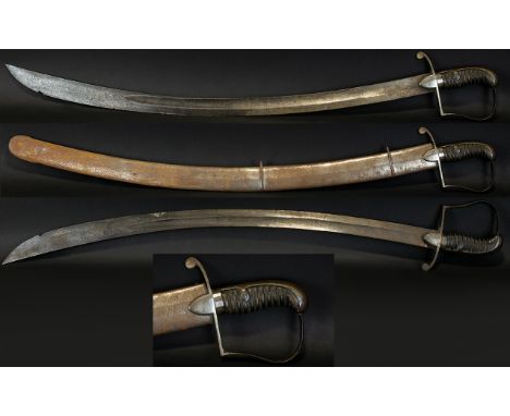 George III Period 1796 Pattern British Light Cavalry Sword/Sabre with scabbard (steel) engraved steel blade, curved blade. Et