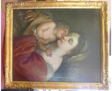 Early 19thC Italian School - head and shoulders profile portrait, a mother and child  oil on canvas  21'' x 18'' in a gilt fr