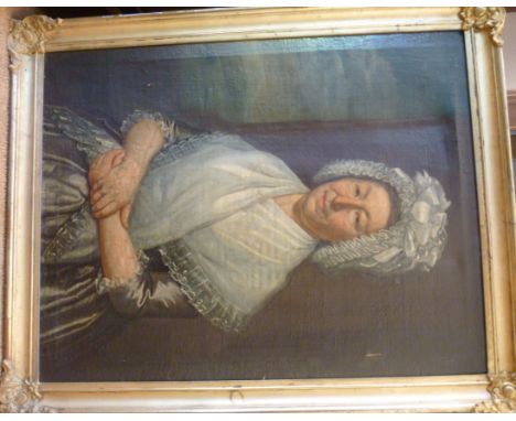 Late 19thC British School - a half length portrait, a woman wearing a white bonnet, grey dress and lace shawl  oil on canvas 