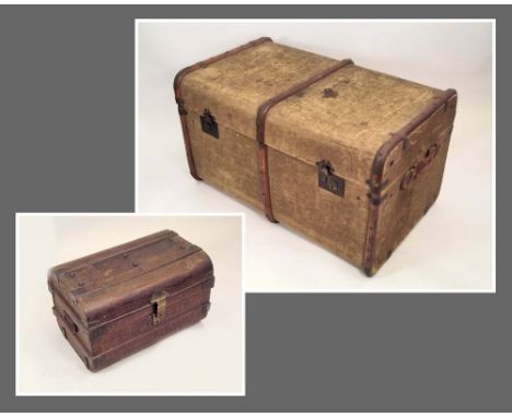 LUGGAGE. A canvas covered cabin trunk, 83x46x36cm., &amp; a painted metal trunk with brass lock, 53x32x33cm. PLEASE NOTE: Our