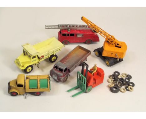 DINKY TOYS. Three Dinky Supertoys &amp; three Dinky Toys. Play worn, Climax Fork Lift &amp; Cole Crane in good condition