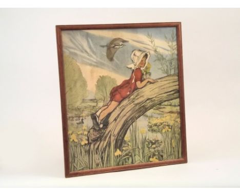 NURSERY PRINT. A vintage nursery print in the style of Margaret Tarrant. 52 x 45.5cm.