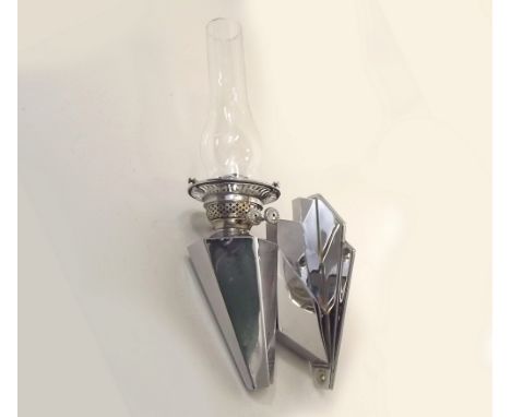 ART DECO OIL LAMP. An Art Deco, chromium plated wall mounted oil lamp.