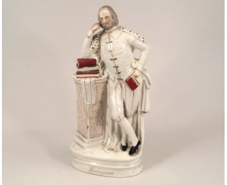 STAFFORDSHIRE FIGURE. A late 19th century Staffordshire pottery portrait figure of Shakespeare. Height 46cm.