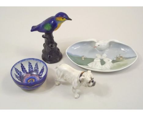 CARLTON WARE ETC.A Carlton Ware Handcraft bowl, a Carlton Ware bird centrepiece, a Royal Doulton bulldog, HN 1074, & a porcel