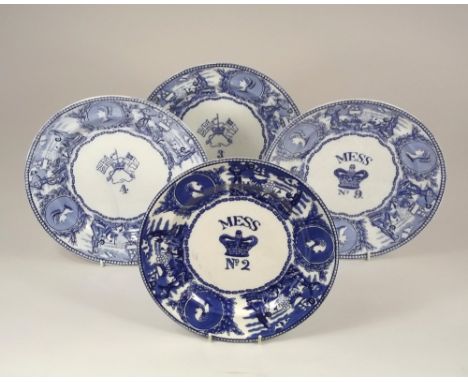 MESS PLATES.Four Mess plates, three with portrait medallions of Queen Victoria, one by the British Anchor Pottery Co., & with