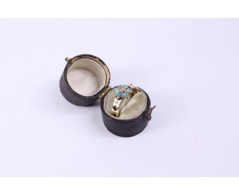 Victorian mourning ring set with turquoise, an agate and a gold stick pins (all tested to 9ct)   Condition Report  Ring Size 