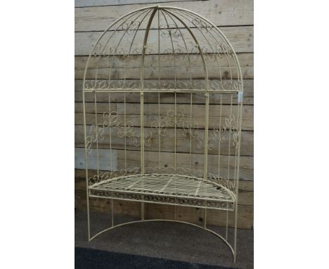 Cream finish demi-lune garden arbour bench, W120cm, H185cm   Condition Report   Click here for further images, condition, auc