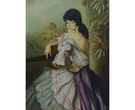 Portrait of a Spanish Girl, oil on canvas signed De Tos Rios - C 79cm x 59cm   Condition Report   Click here for further imag