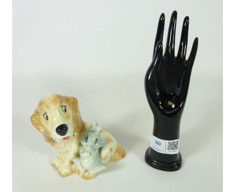 Hornsea Dog and rabbit group and a ceramic ring stand (2)   Condition Report   Click here for further images, condition, auct