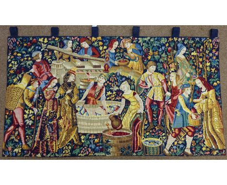 Medieval stye wall hanging tapestry 'The Wine Makers' 132cm x 78cm    Condition Report   Click here for further images, condi