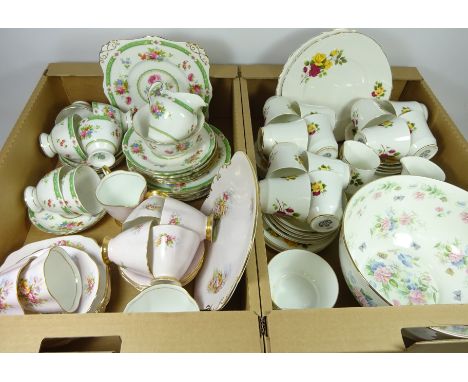 Tuscan China six place tea service, Windsor China six place tea service and Royal Grafton twelve place tea service in two box