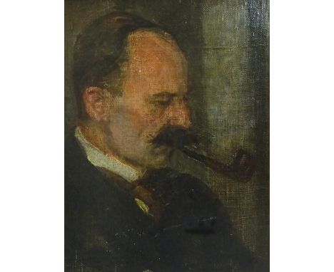 Portrait of a Male Smoking a Pipe possibly Conan Doyle, early 20th century oil on canvas mounted onto board unsigned 28cm x 2
