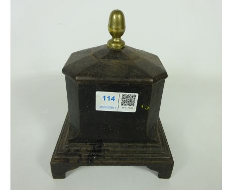 19th / Early 20th Century cast iron tobacco jar with brass finial    Condition Report   Click here for further images, condit