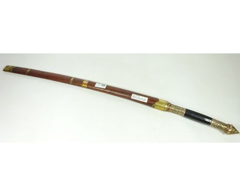 Burmese Dha with horn handle in wooden scabbard with metal mounts    Condition Report   Click here for further images, condit