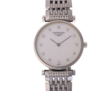 LONGINES - a lady's stainless steel La Grande Classique de Longines quartz bracelet watch, ref. L4.209.4, white mother-of-pea