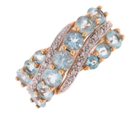 A 9ct gold gem set dress ring, setting height 9.2mm, size K, 3.3g . Condition Report:No damage or repair, all stones present,
