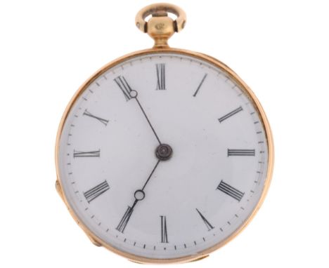 A 19th century Continental 18ct gold enamel open-face key-wind fob watch, by Eardley &amp; Norton, circa 1850s, white enamel 