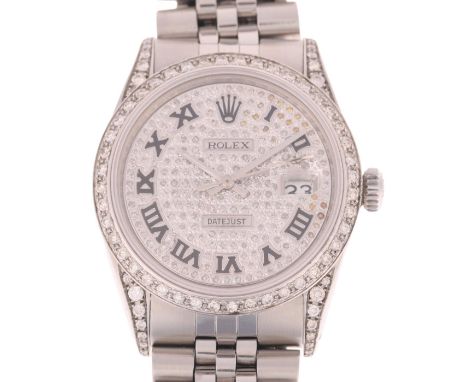 ROLEX - a stainless steel and diamond Oyster Perpetual Datejust automatic calendar bracelet watch, ref. 16014, circa 1985, af
