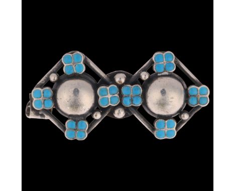 CHRISTIAN VEILSKOV - an Art Nouveau style Danish silver and blue enamel double bombe brooch, 36.8mm, 6g . Condition Report:No