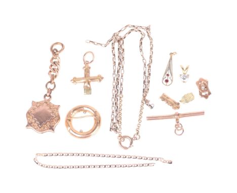 Various jewellery, including 18ct gold, 2.2g, 9ct, 3.7g, gold plated fob, etc . Condition Report:Lot sold as seen unless spec