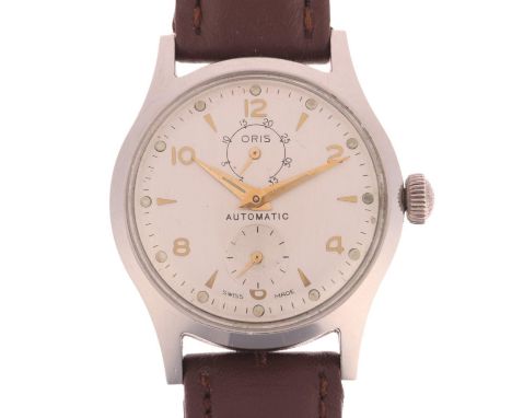 ORIS - a Vintage stainless steel 'Power Reserve' automatic wristwatch, circa 1960s, silvered dial with gilt eighthly Arabic n